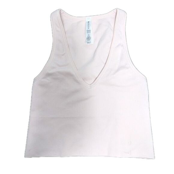 Athleta Aurora Seamless Crop Ribbed Tank Rosy Tint Light Pink V Neck Womens XXS - Picture 4 of 9